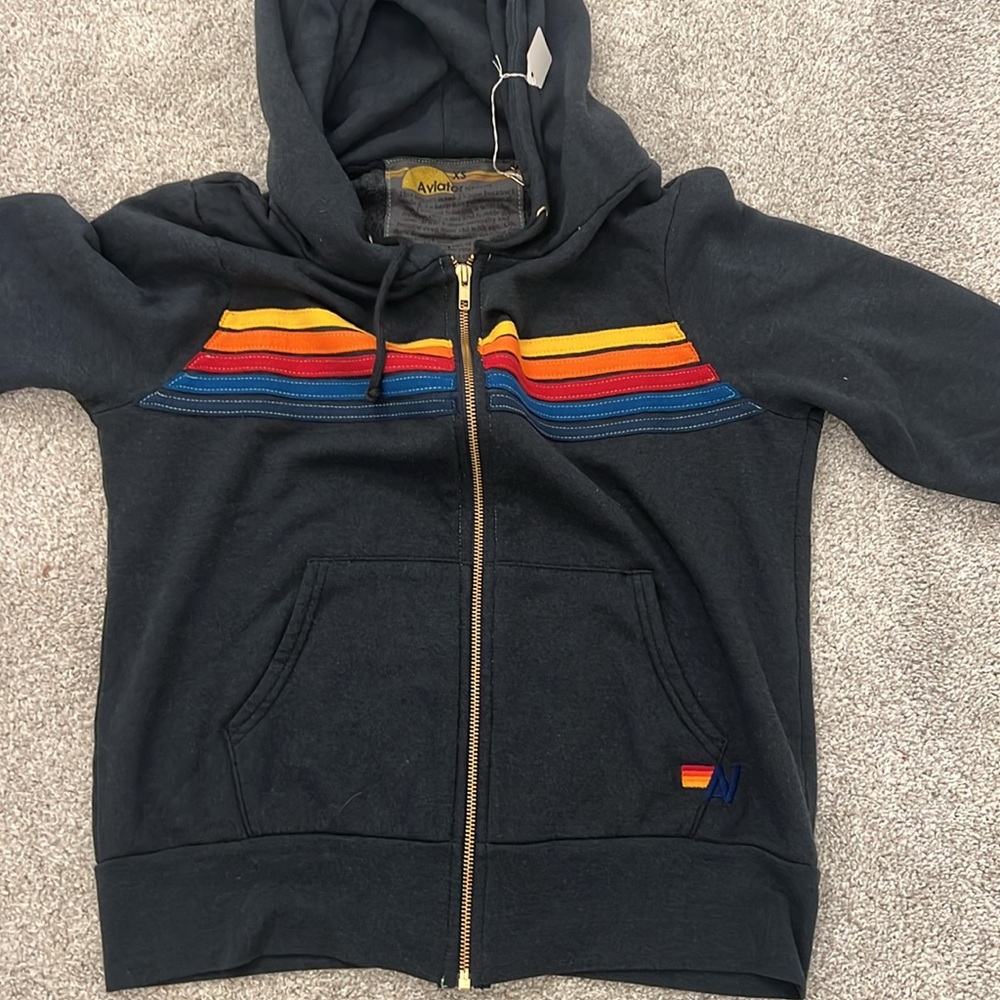 Aviator Nation 5 stripe charcoal hoodie